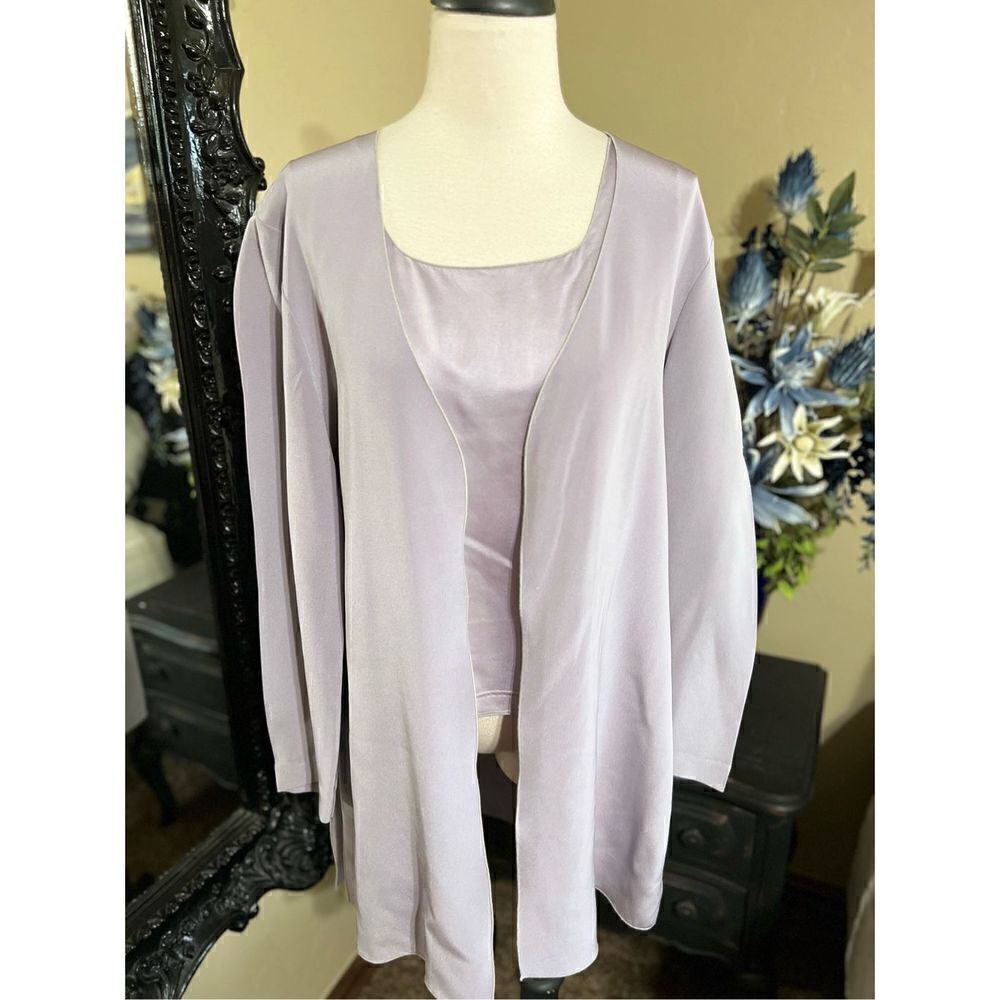 Maria Pinto Lavender Silk Shirt Set with Shell & Shrug Size Medium